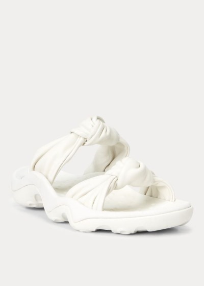 Sandalias Polo Ralph Lauren Mujer Blancos - Knotted-Strap Leather - YNLUR8495